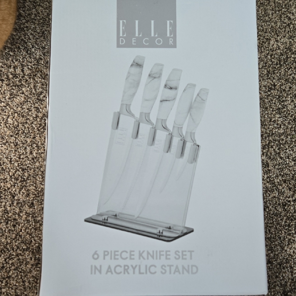 Elle Decor Marble-Patterned Knife Set with Acrylic Stand